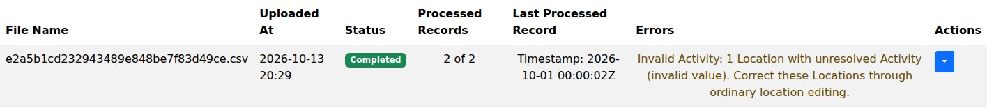 Completed import with a durable Invalid Activity warning